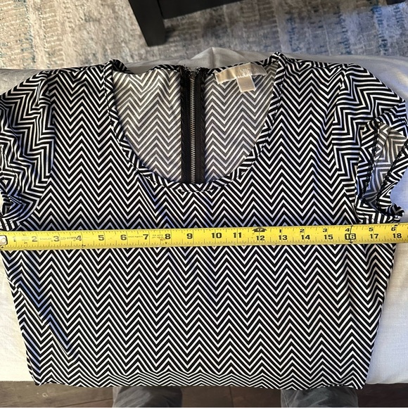 Michael Michael Kors Black White Chevron Fit & Flare Midi Dress Size Medium - Picture 7 of 9